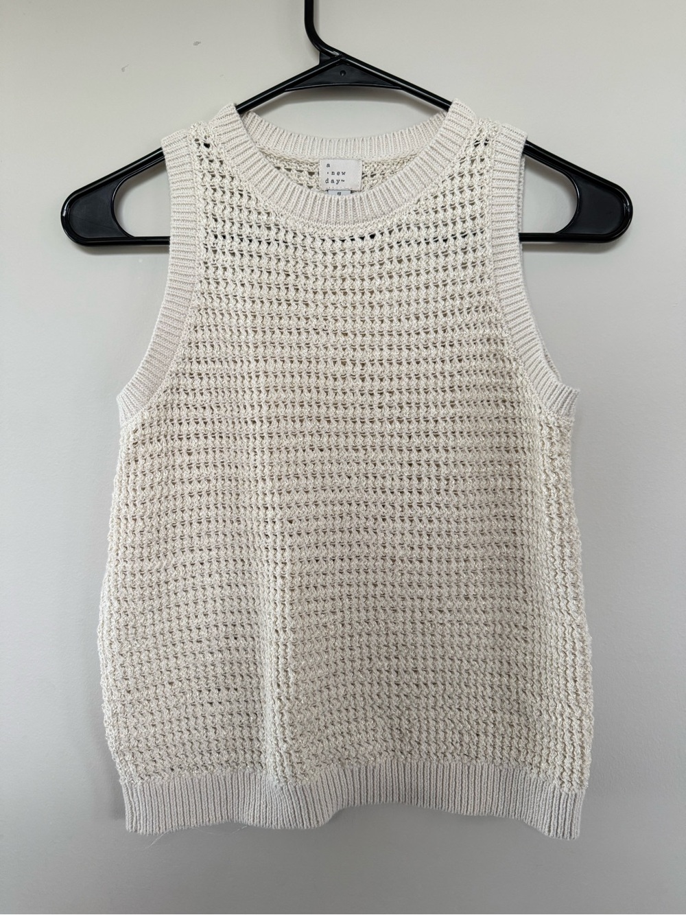 A New Day Cream Open Knit Sleeveless Crewneck Sweater Tank Top Size Small S